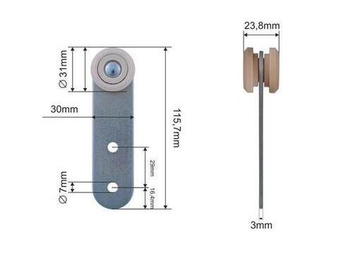 Ролик тенту (бічної штори) Ø31x23,8x115,7