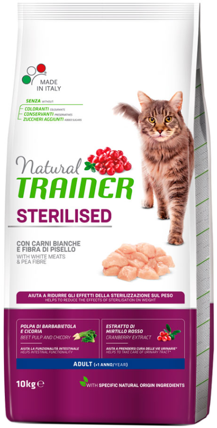 Корм Trainer (Трейнер) Natural Adult Sterilised with fresh White Meats для стерилизованных кошек от 1 года, на