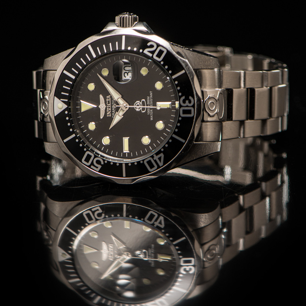 Чоловічий оригінальний механічний наручний годинник Invicta Grand Diver Black 3044