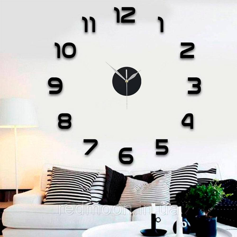 Великі настінні 3Д годинник DIY Clock 60-90 см з цифрами / 3D годинник на стіну / Безкаркасні годинник