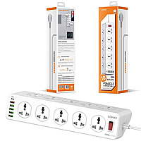 Сетевой удлинитель с быстрой зарядкой LDNIO SC10610 10 розеток 5*USB + 1*Type-C QC3.0 & PD3.0 10A 2 метра