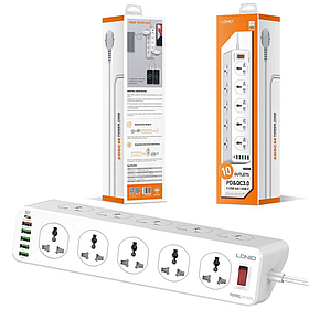 Мережевий подовжувач з швидкою зарядкою LDNIO SC10610 10 розеток 5*USB + 1*Type-C QC3.0 & PD3.0 10A 2 метри