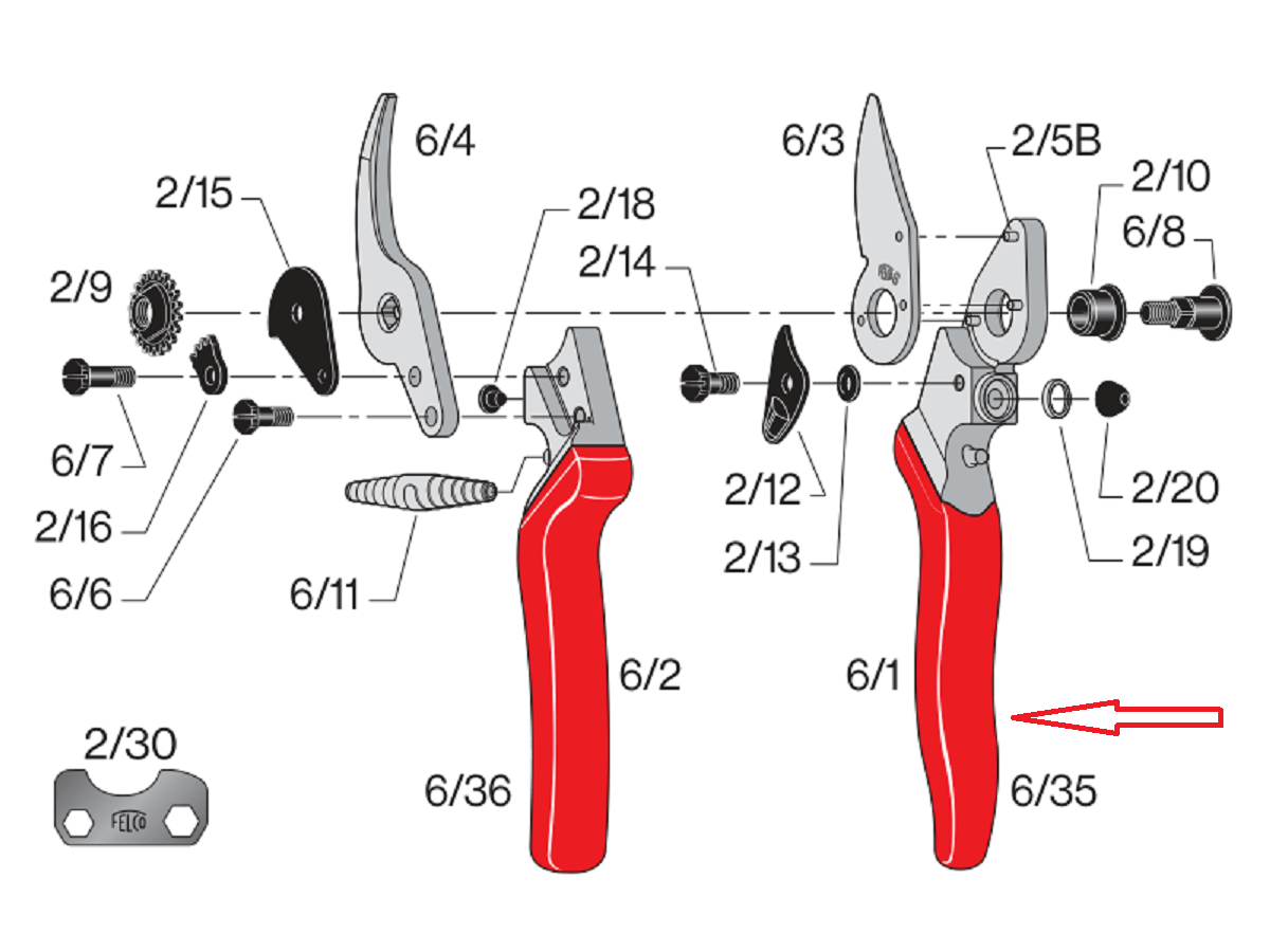 Змінна деталь Felco 6/35 - гумова насадка на нижню рукоять Фелко 6, 8