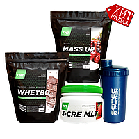 ПОВНИЙ Мас-комплект на 1 Місяць: WHEY PROTEIN WPC+WPH 78% полуниця HUNGARY 2 кг + Гейнер 1 кг + Шейкер!