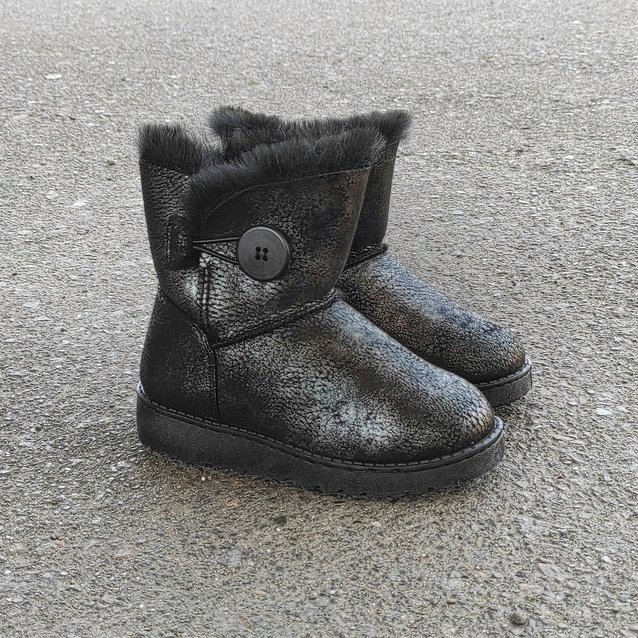 Угги Ботинки Черные высокие детские зимние на меху с застежкой теплые меховые із застібкою Уггі теплі хутряні