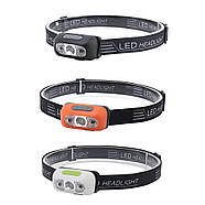 Компактний налобний акумуляторний ліхтарик F500 сенсорний, LED XPE вело-ліхтар на голову, USB, 3 режиму, фото 7