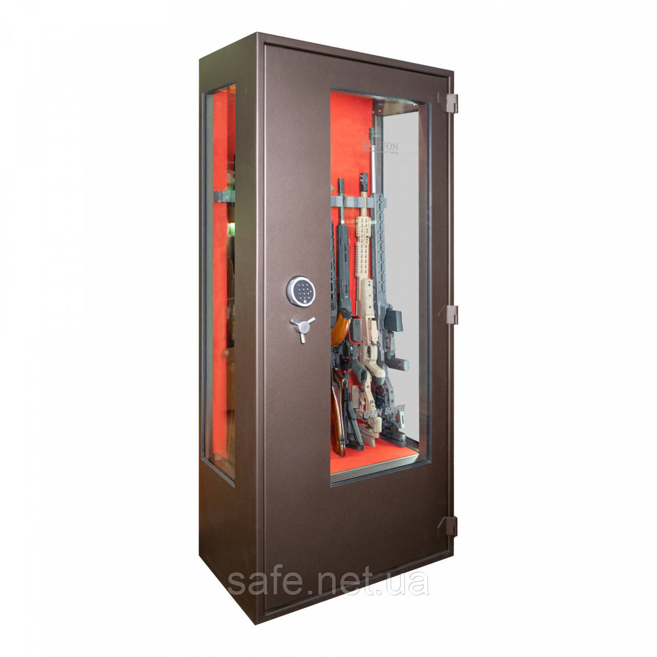 Сейф збройовий Griffon GD.840.E.T GLASS CASE з ударостійким склом (ВxШxГ:1800x840x450) на 18 ружей