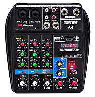 Микшерный пульт Teyun A4 5v Bluetooth Usb звуковая карта аудиоинтерфейс TU04 BT мікшерний пульт блютуз 5 вольт