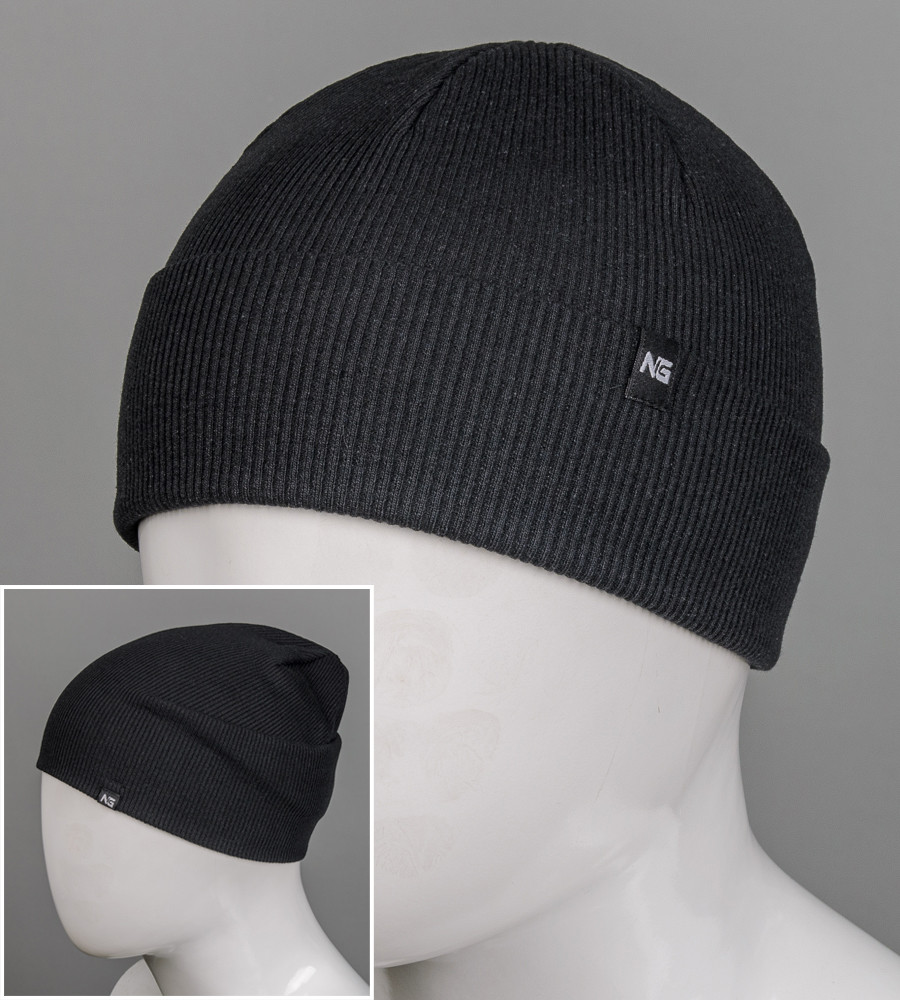 Шапка-біні Трикотажна Подвійна Без підкладки (18005), Чорний, фото 1