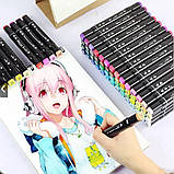 Набір маркерів 24 кольорів для малювання скетчингу Фломастери двосторонні, фото 9