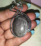Срібний великий кулон із райдужним обсидіаном "Живе срібло", фото 2
