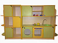 Детская игровая кухня Малютка ST-77 Зеленая вода/желтый + шкаф