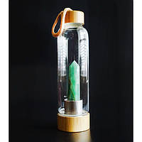 Бутылка для воды с кристаллом 550мл. Зелёный авантюрин