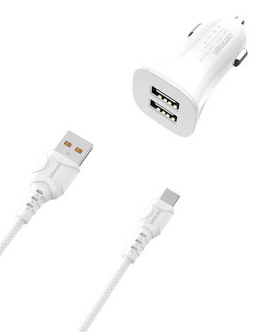 Автомобільний пристрій зарядно DENMEN DZ06V 2USB 2.4 A + кабель Micro білий, фото 2