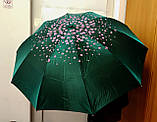 Парасолька механічна зелена з квіточками Mario Umbrellas парасолька із системою антивітер, парасолька від дощу ІТАЛІЯ, фото 9