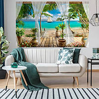 Постер декоративный, Пляж с парусником, для визуального расширения пространства помещения 118 х 191 см с