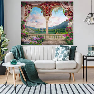 Постер декоративный, Пейзаж с горным озером, для визуального расширения пространства помещения 120 х 144 см