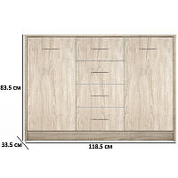 Большой комод 118.5х83.5х33.5см цвета дуб сонома Гербор Непо KOM2D4S