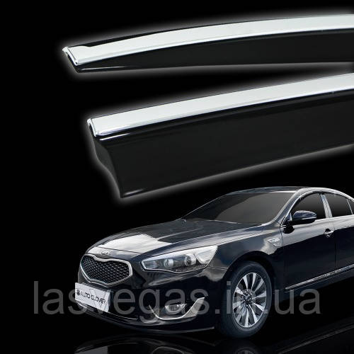 Вітровики з хром молдингом, дефлектори вікон Kia K7 2009-2015 (Autoclover D958)