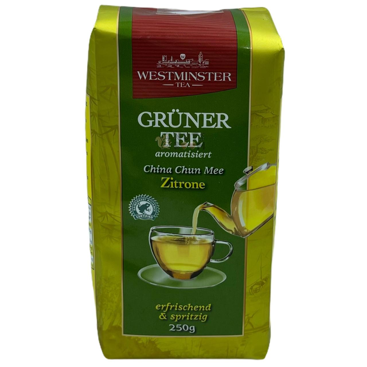 Чай зелений зі смаком лимона листової Westminster Gruner Tea Zitronen, 250 г, Німеччина,