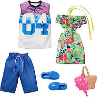 Одежда для кукол Барби и Кена Barbie and Ken Fashions 2-Pack, Tropical Print Dress & Sleeveless "04" Jersey,