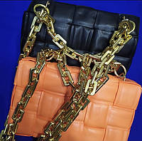 Сумка боттега, стёганная сумка, сумка черная, сумка оранжевая сумки LUX