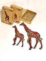 Деревянные фигурные пазлы в деревянной коробке, в виде животных. Элегантный жираф. Формат А3