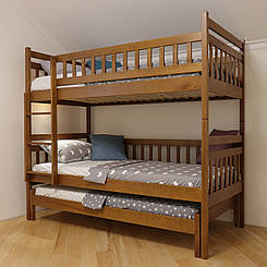 Ліжко двох'ярусне дерев'яне Том і Джері з додатковим спальним місцем масив бука (трансформер)