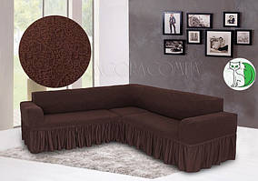 Чохол Для Кутового Дивану Жакардовий З Оборкою Універсальний Натяжна шоколад Venera