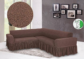 Чохол Для Кутового Дивану Жакардовий З Оборкою Універсальний Натяжна капучіно Venera
