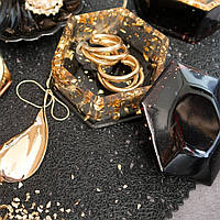 Шкатулка черная с золотом с крышкой для украшений бижутерии колец из эпоксидной смолы