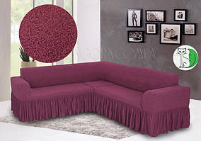 Чохол Для Кутового Дивану Жакардовий З Оборкою Універсальний Натяжна фуксія Venera