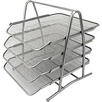 Лоток для документів, горизонтальний, металевий, Срібло 4 секції