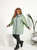 Женская демисезонная куртка с капюшоном и накладными карманами в больших размерах 52\54, Мята