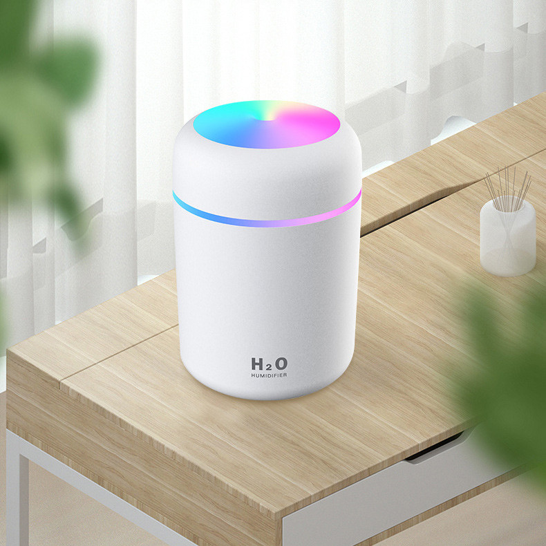 Ультразвуковий зволожувач повітря Humidifier DQ-107 білий, 300 мл, USB, c RGB підсвічуванням, аромадифузор