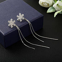 Сережки жіночі висячі (біжутерія) сніжинки з кісточками Oxa сріблясті