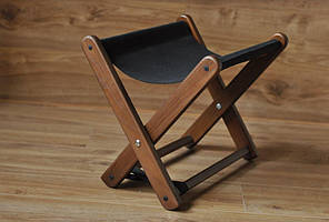 Підставка для сумки каркас дерево Темно-коричневе, оббивка тканина Чорна, Висота 30 см (ArtCenter-TM)