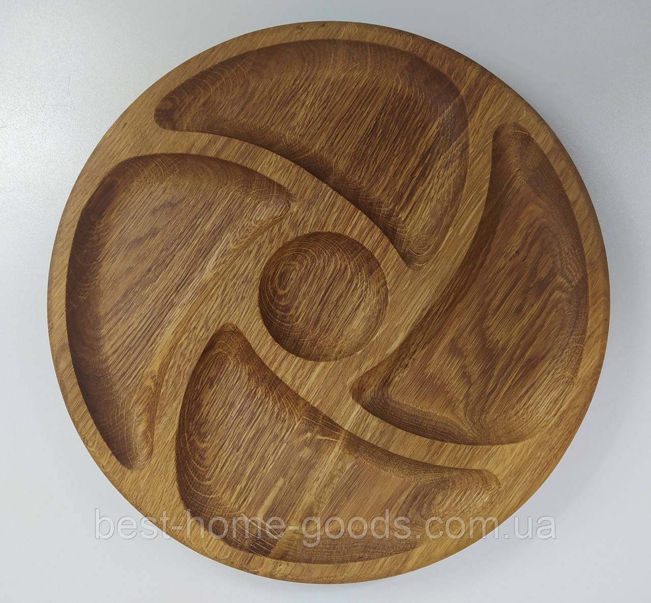 Двостороння дерев’яна дошка-менажниця дубова, 5 секцій, 29,5 см — універсальна подача та нарізка для дому і свят, фото 1