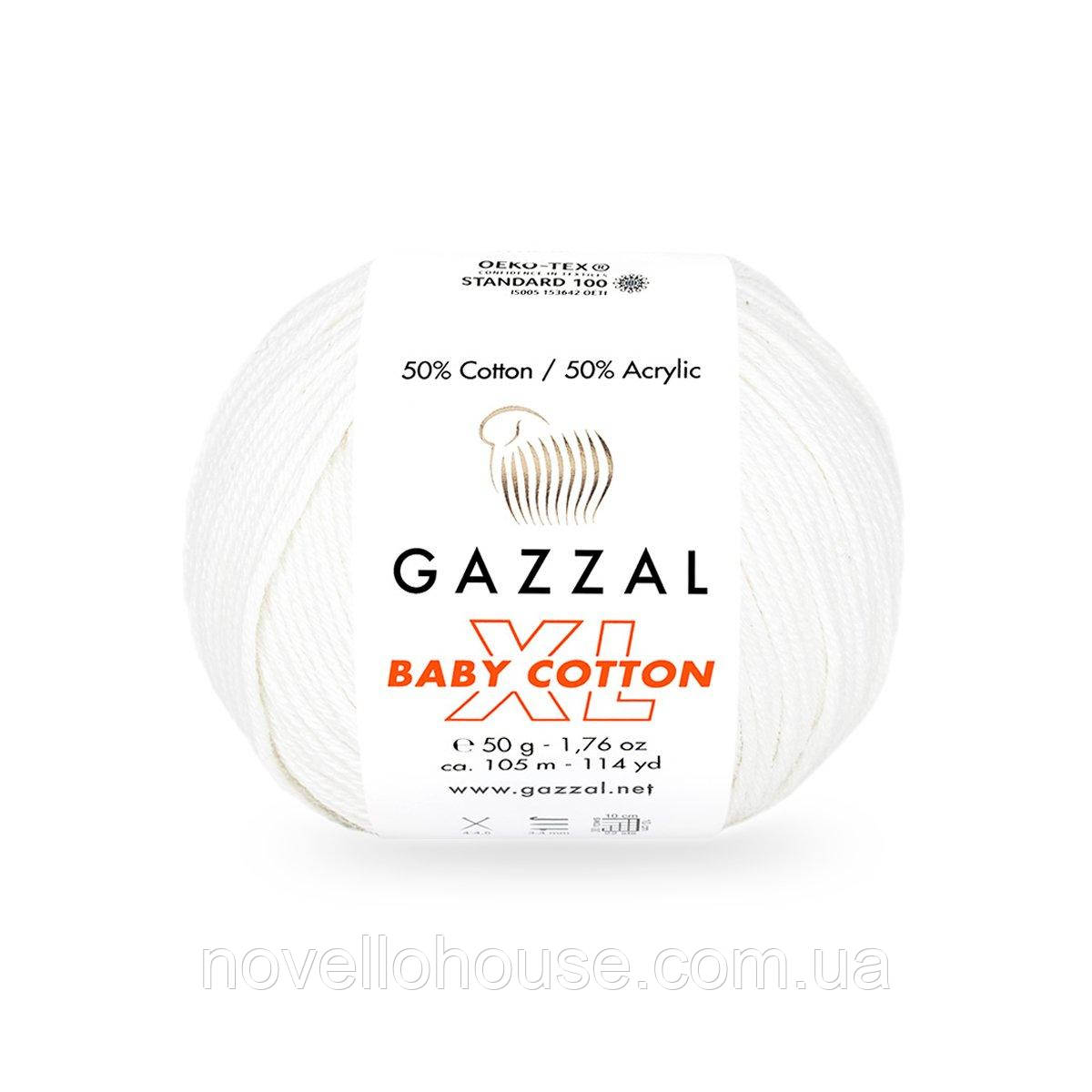 Gazzal BABY COTTON XL (Газзал Бейбi Котон ХL) № 3410 білий (Пряжа з бавовною, нитки для в'язання)
