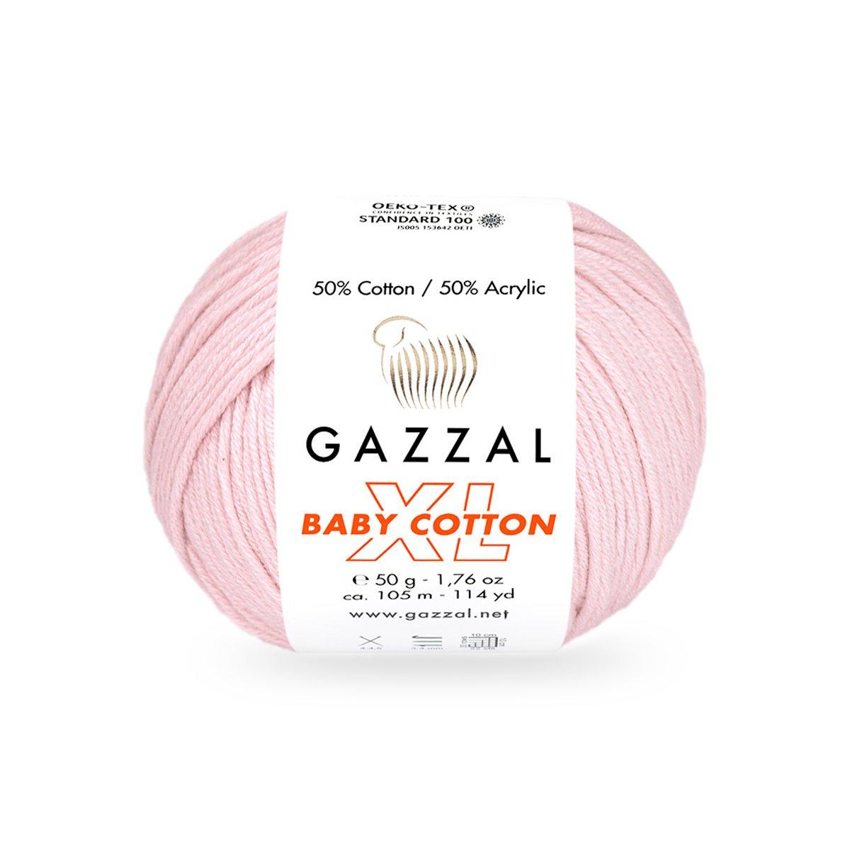 Gazzal BABY COTTON XL (Газзал Бейбi Котон ХL) № 3411 ніжно-рожевий (Пряжа з бавовною, нитки для в'язання)