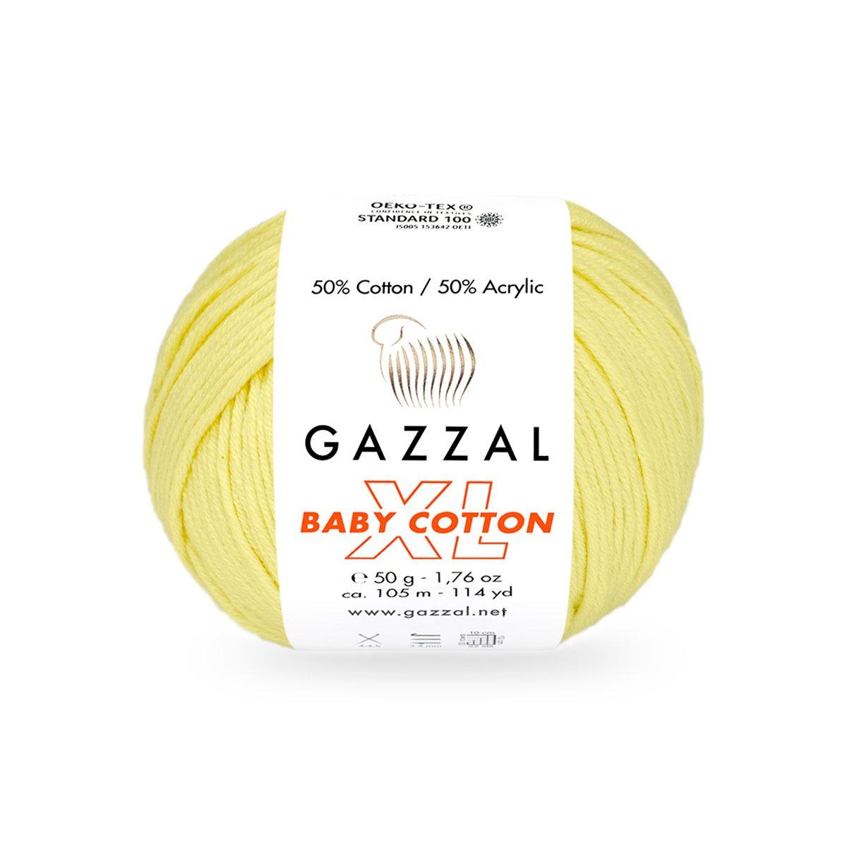 Gazzal BABY COTTON XL (Газзал Бейбi Котон ХL) № 3413 лимонний (Пряжа з бавовною, нитки для в'язання), фото 1