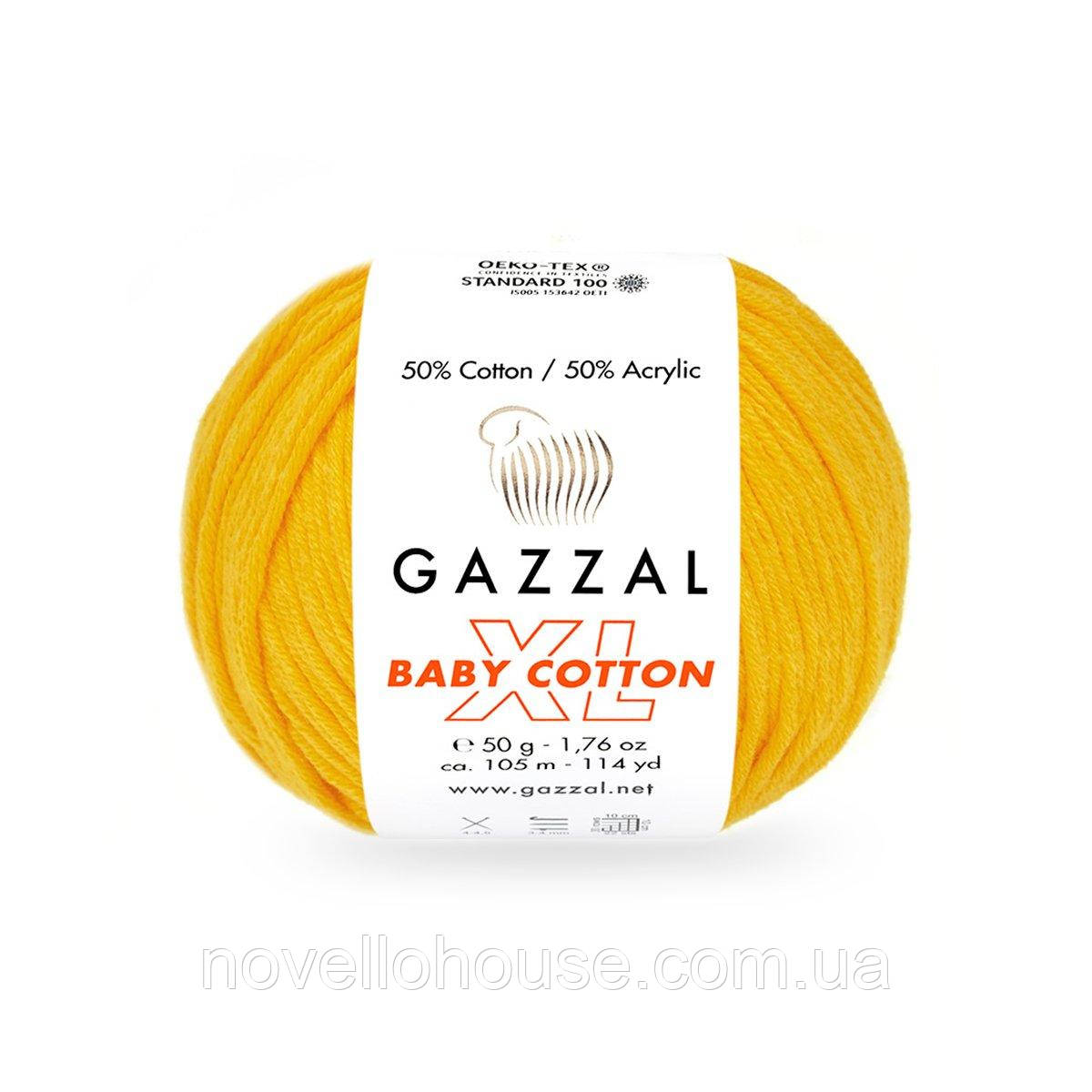 Gazzal BABY COTTON XL (Газзал Бейбi Котон ХL) № 3417 жовтий (Пряжа з бавовною, нитки для в'язання)