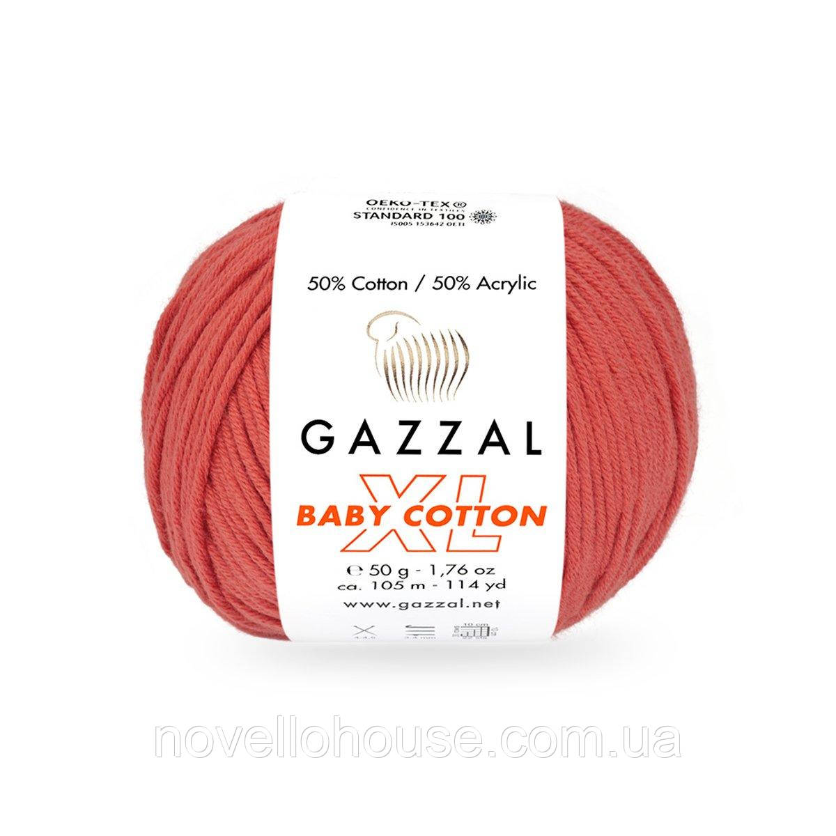 Gazzal BABY COTTON XL (Газзал Бейбi Котон ХL) № 3418 корал (Пряжа з бавовною, нитки для в'язання)