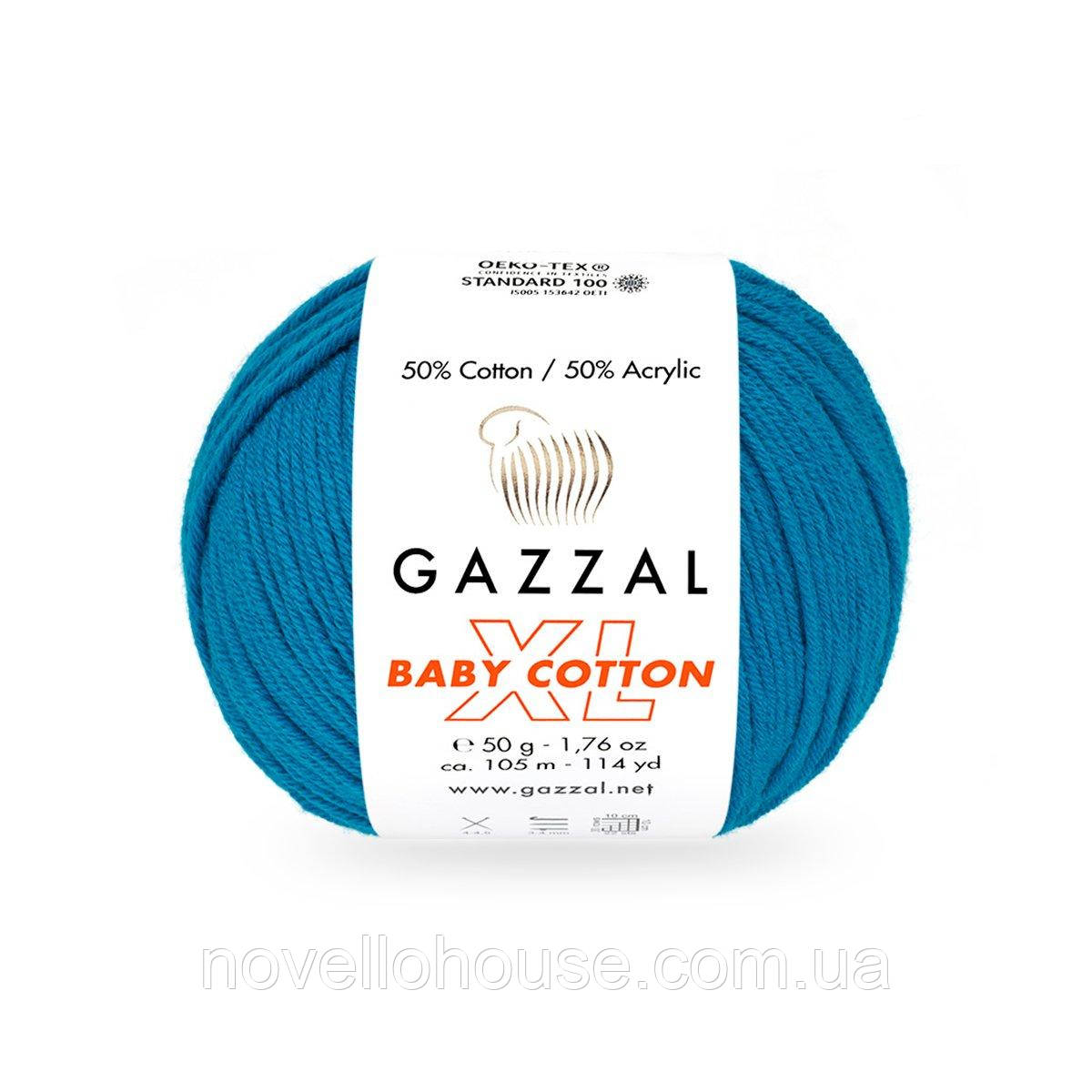 Gazzal BABY COTTON XL (Газзал Бейбi Котон ХL) № 3428 темна бірюза (Пряжа з бавовною, нитки для в'язання)