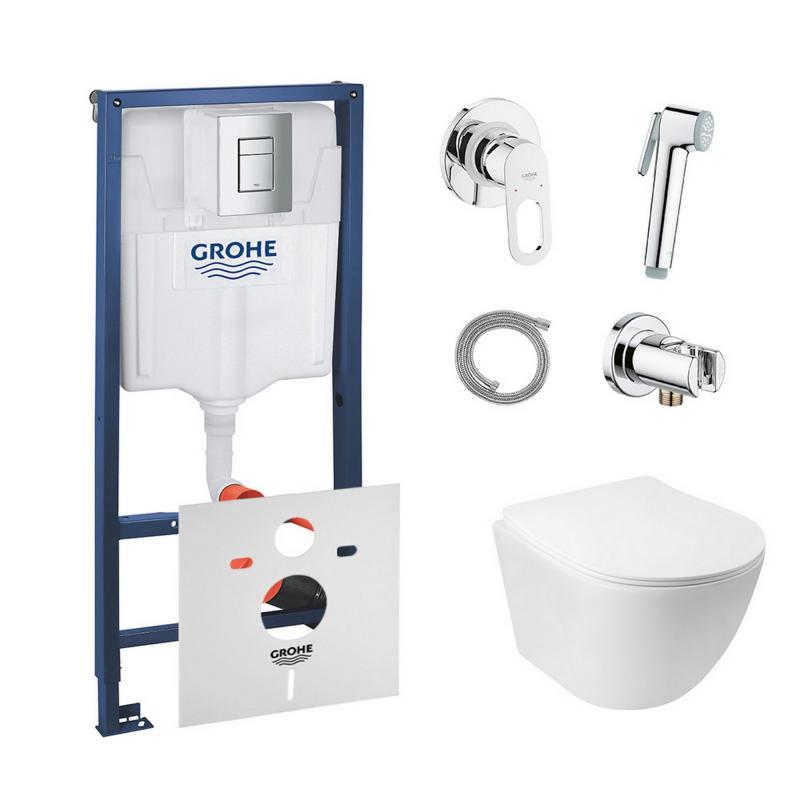 Комплект інсталяція Grohe Rapid SL 38772001 + унітаз із сидінням Qtap Jay QT07335176W + набір для, фото 1