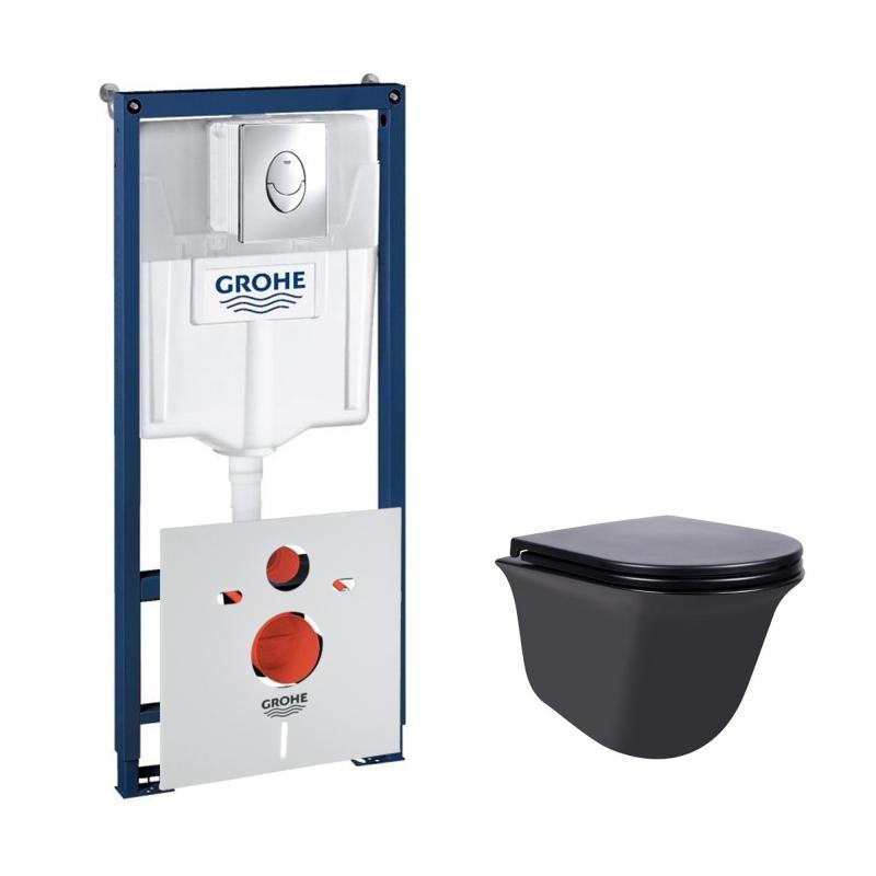 Набір інсталяція 4 в 1 Grohe Rapid SL 38721001 + унітаз із сидінням Qtap Virgo QT1833051ERMB