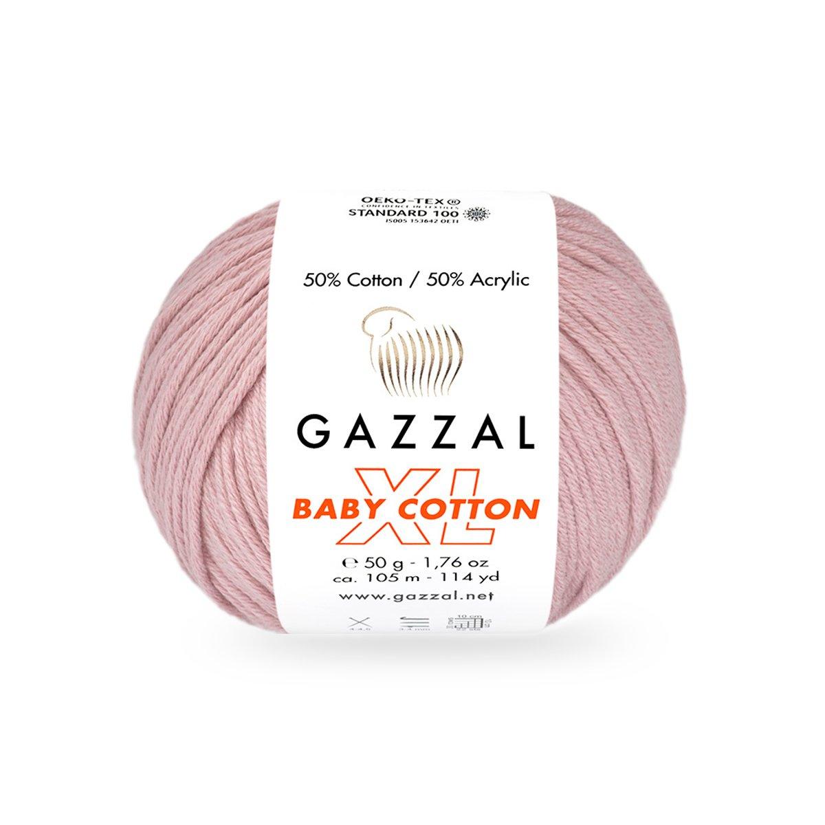 Gazzal BABY COTTON XL (Газзал Бейбi Котон ХL) № 3444 пудра (Пряжа з бавовною, нитки для в'язання), фото 1