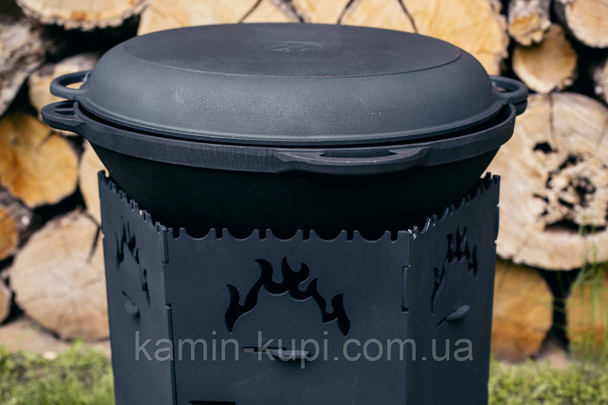 Казан чавунний 12 л, азіатський, з чавунною кришкою-сковородою, Сітон, фото 1