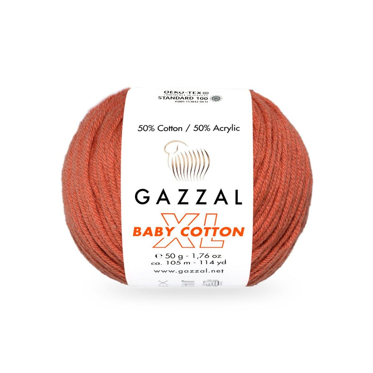 Gazzal BABY COTTON XL (Газзал Бейбi Котон ХL) № 3454 цегляний (Пряжа з бавовною, нитки для в'язання)