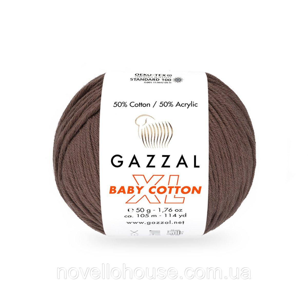Gazzal BABY COTTON XL (Газзал Бейбi Котон ХL) № 3455 темний мокко (Пряжа з бавовною, нитки для в'язання)